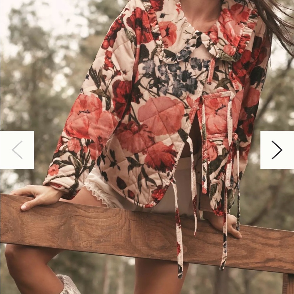 Floral Quilted Jacket with Tie Details